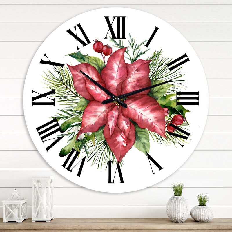 Holly Mistletoe Berries & Christmas Fir Branch III - Traditional wall clock