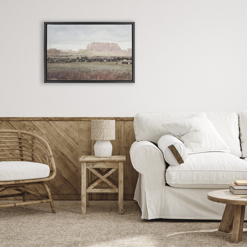 Cadre flottant Earthy Canyon Mesa, design par Corinne Haig, Cadre flottant noir de jais, H 17 po x l 25 po