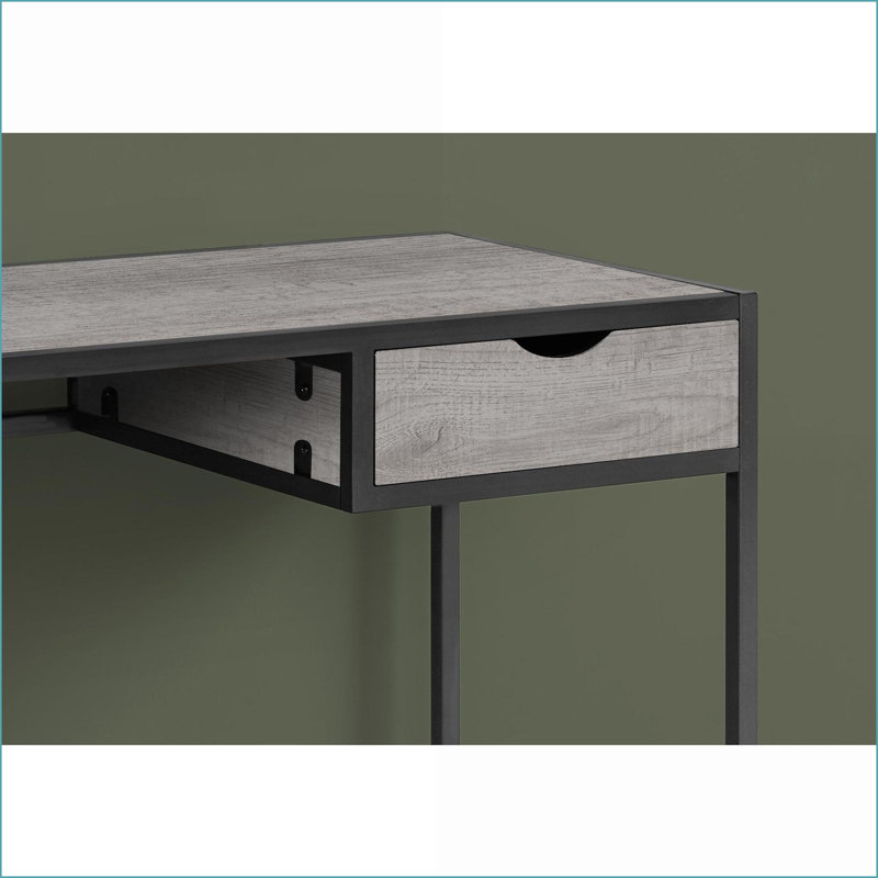Bureaux, 42 po Bureau d'ordinateur contemporain avec tiroir de rangement, stratifié gris Métal noir | Panneau de fibres à densité moyenne | Gris