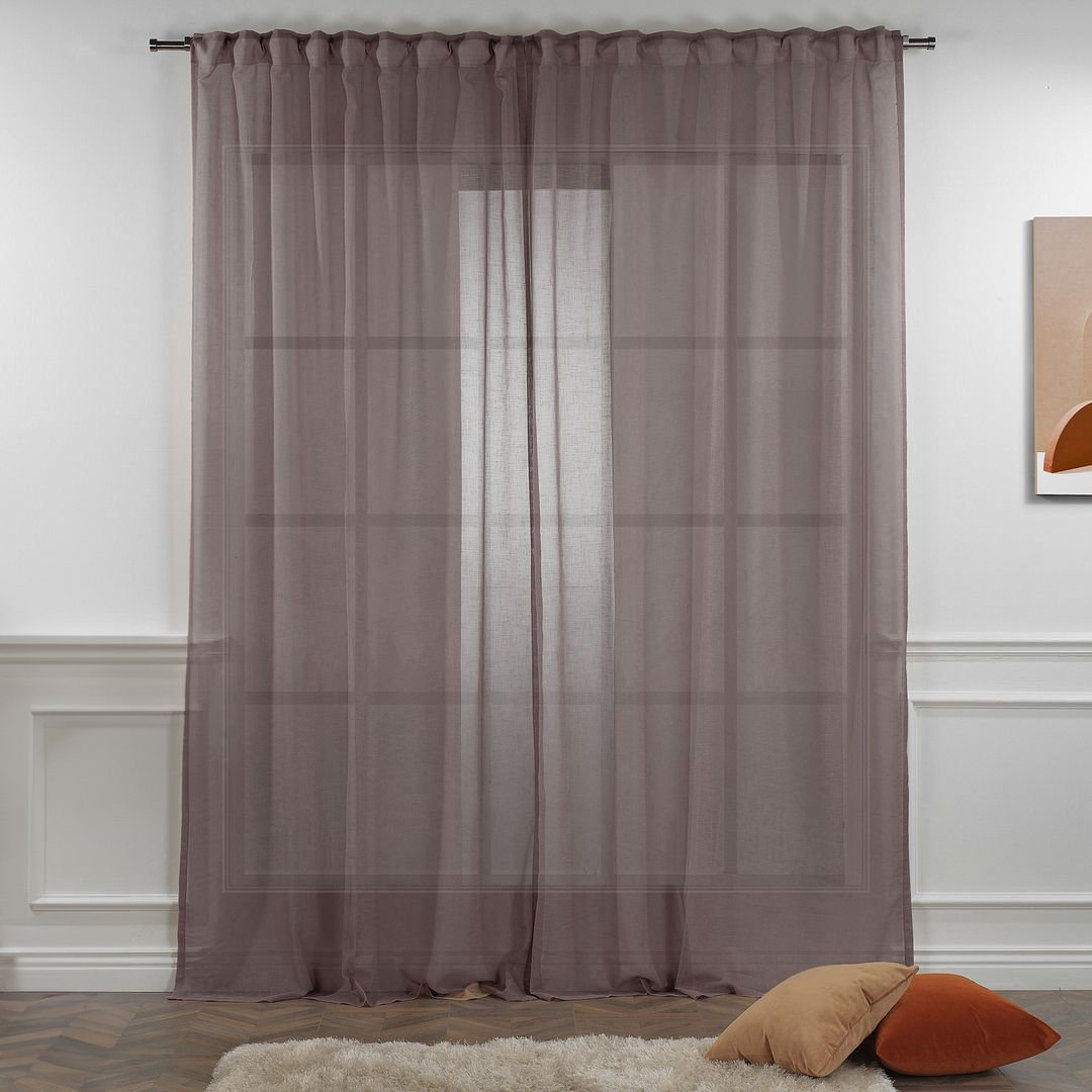 Linen Sheer Single Curtain Panel, 100" W x 108" L, Brown