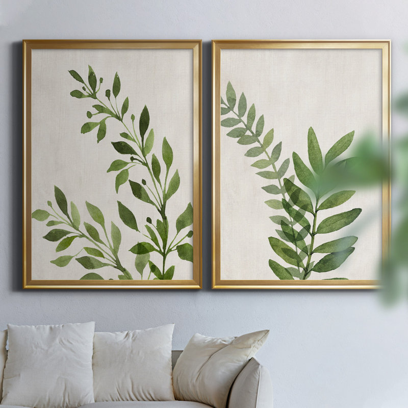 «Botanical Wash I», ensemble de 2 reproductions d'art sur toiles, H 22,5 po x l 61 po x P 1,5 po, Toile avec cadre doré