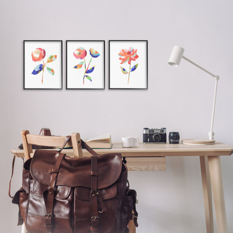  Ensemble de 3 giclées de fleurs à flux libre brossé par Lisa Nohren, H 14 po x l 11 po, Giclée encadrée noir minuit