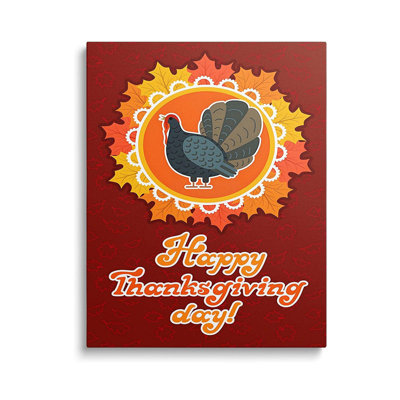 Thanksgiving Canvas Wall Art, Happy Turkey Day Poster Print, Festive Autumn Decor, Lively Artwork Cozy Fall Painting Seasonal Aesthetic Wall Decor For Living Room Kitchen Dining Room, 20X24 Framed