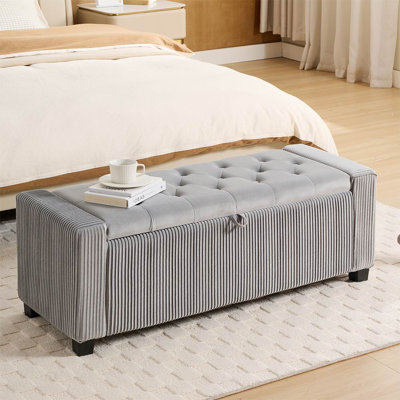 VELVET OTTOMAN STORAGE BENCH END OF BED