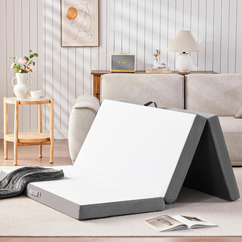 Tri-Folding Mattress 4 Inch, Memory Foam Foldable Mattress With Storage Bag & Blanket, Portable Trifold Mattress With Breathable Washable Cover For Camping, Guest, Floor Mattress