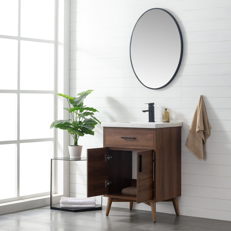 Glennon 24'' Single Bathroom Vanity with Top, Walnut/Matt Black