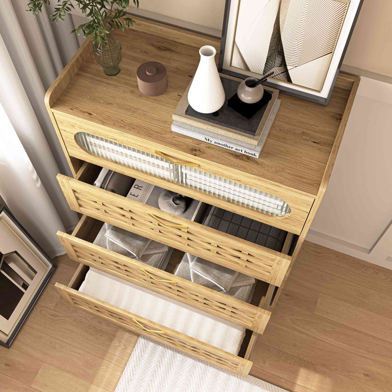 Commode 4 tiroirs en bois pour la chambre à coucher, grande commode double avec tiroirs larges, commode moderne, commode de rangement, commode pour chambre de bébé, salon, couloir, chambre à coucher, chambre d'enfant