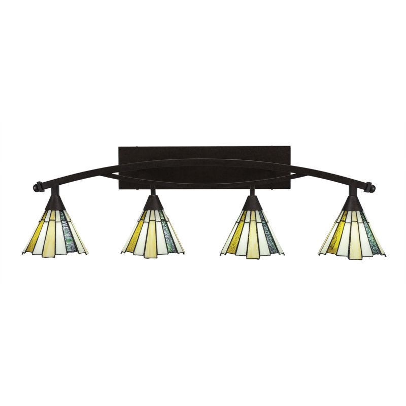 Barre d'éclairage de salle de bain à 4 lumières Eisenhauer Bow avec verre de glace de mer 7 po, Bronze, Mer glacée
