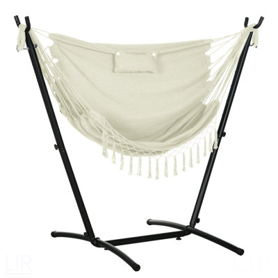 Chaise de hamac de patio avec support, chaise longue de balançoire suspendue avec poche latérale et appui-tête, gris foncé, chaise