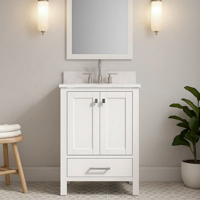 24" Single Bathroom Vanity With Engineered Marble Top