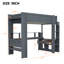 Lit mezzanine simple en bois avec bureau, multi, DEL et charge, rangement multiple gris foncé, DEL, prise de charge