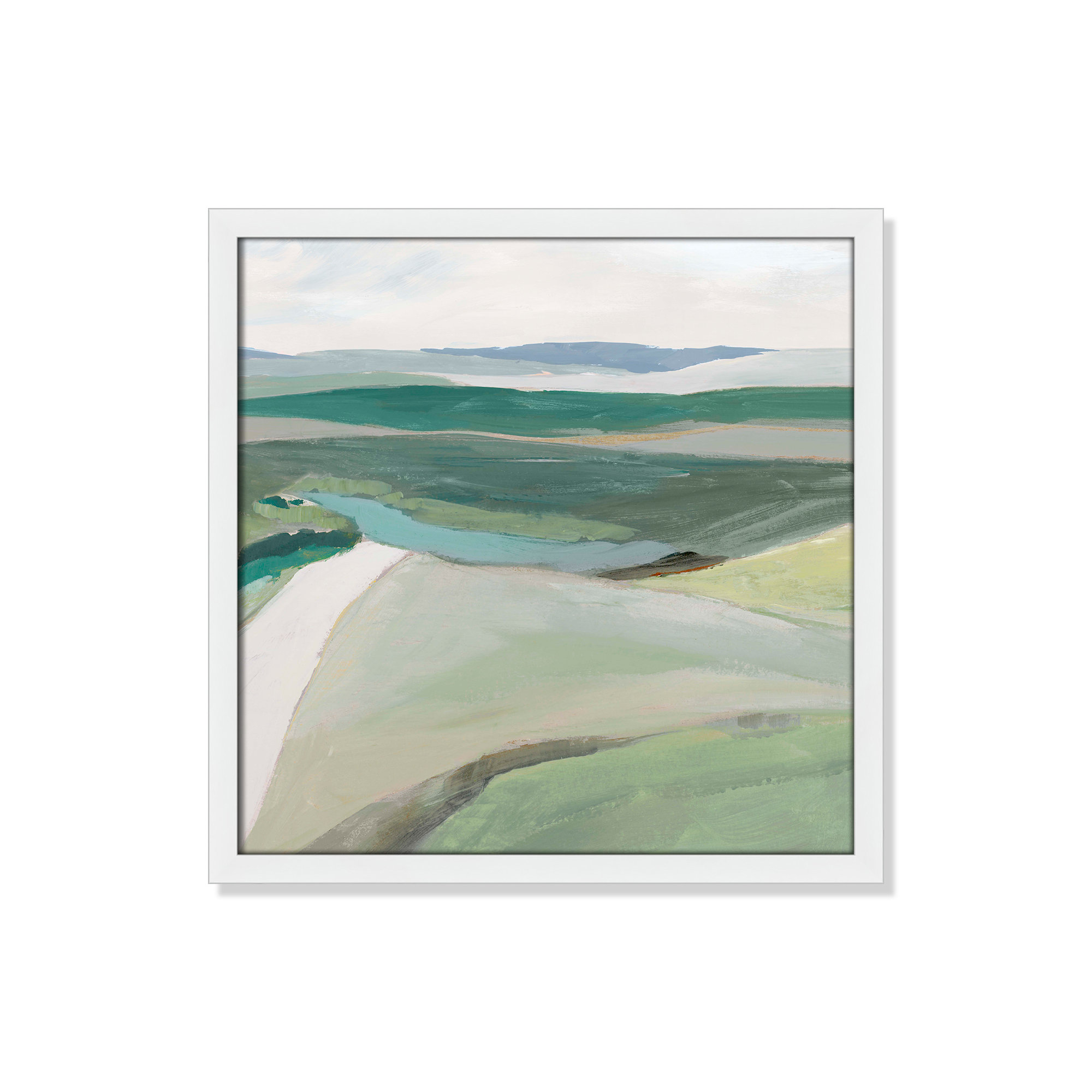 Fields Of Green II by - Single Picture Frame Print, 17" H x 17" W x 1.25" D, Satin White Framed