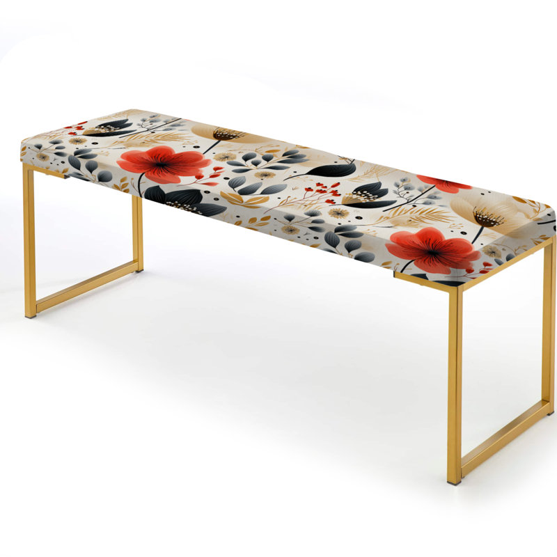 Watercolor Whimsy Coral Floral Pattern - Floral Upholstered Gold Bench