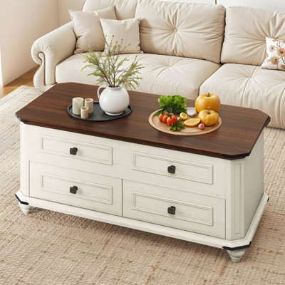  Farmhouse Lift Top Coffee Table With Hidden Compartment & 2 Storage Drawers