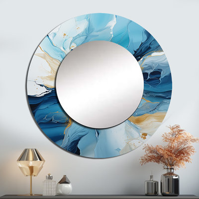 Blue And White Glacier Charm II - Abstract Shapes Round Mirror Wall Decor_MTMIR113292