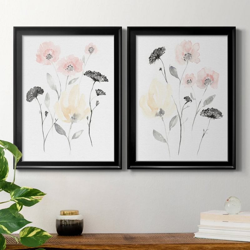 «Blush and Black Wildflowers I», ensemble de 2 impressions sur toile encadrées, H 24,5 po x l 18,5 po x P 1,25 po, Cadre noir
