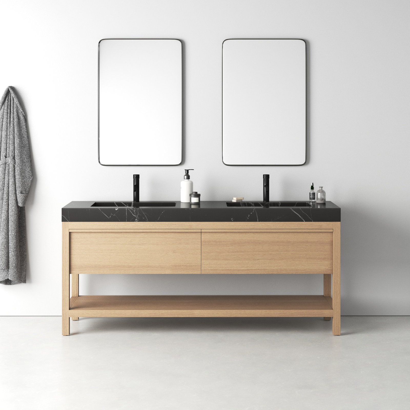 Ariane 72" Cedar Double Bathroom Vanity, Whitewash Oak