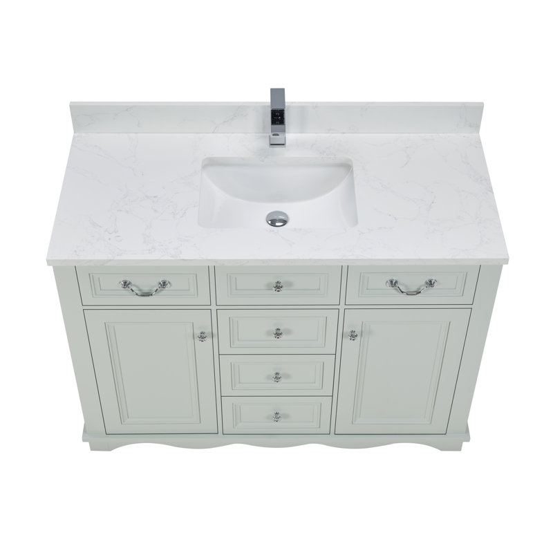 48" Cadet Finish Solid Wood Sink Vanity  With 1' Artificial Stone Top, Silver Strand