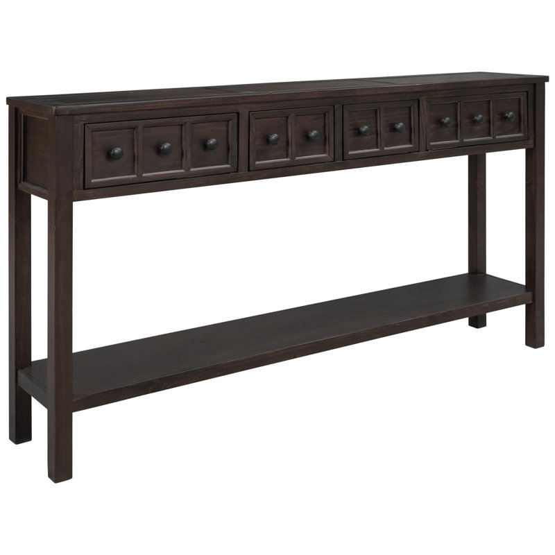 Ashay Rustic Console Table,Entry table,Hallway table with 60" Long with two Different Size Drawers and Bottom Shelf, Espresso