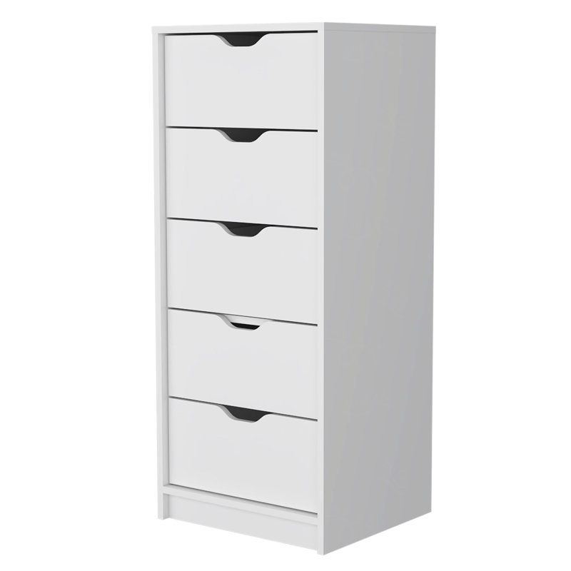 Commode 5 tiroirs étroits, Blanc
