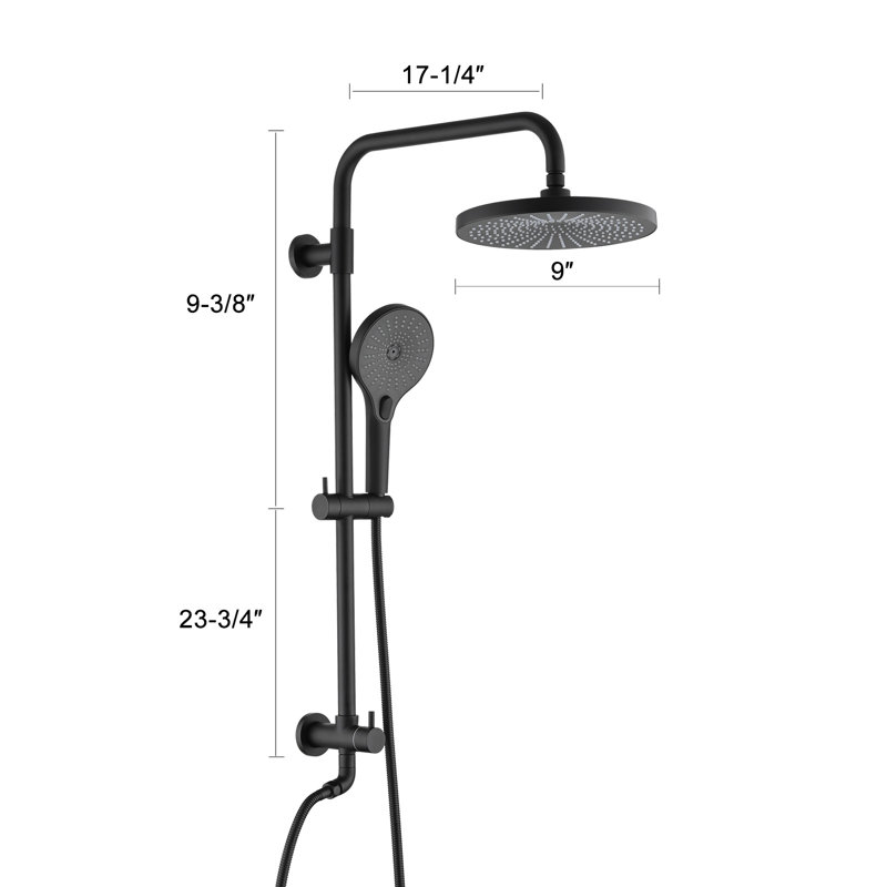 Système de douche fixe 9 po avec douche à main, noir mat, valve non incluse
