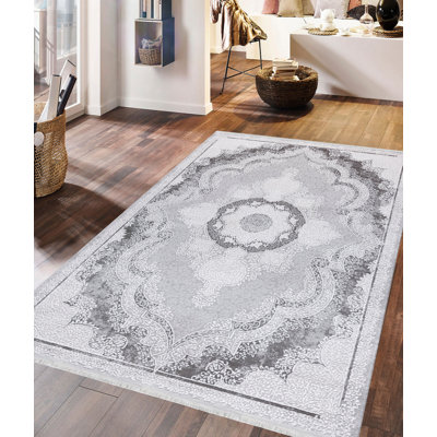 Tapis oriental gris en acrylique noué à la main Oriental