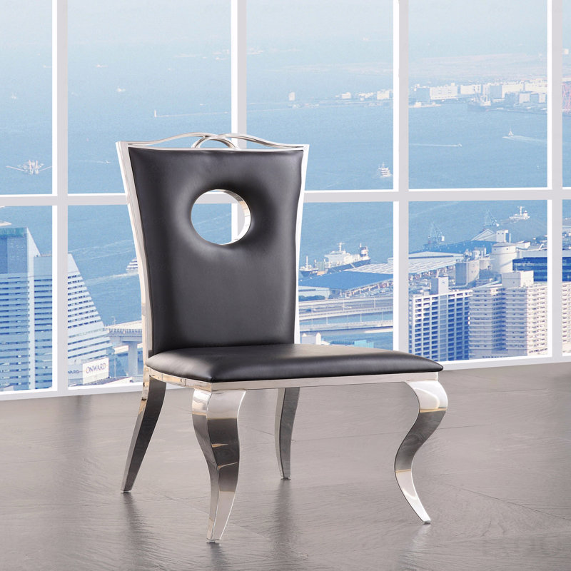 Ensemble de 2 chaises de salle à manger, cuir synthétique et chaise d'appoint en acier inoxydable