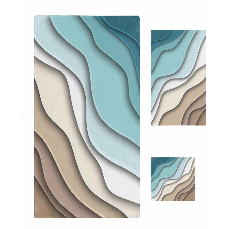 Teal Ombre Luxe: Soft Absorbent Geometric Microfiber Bath Towel Set - Modern Abstract Art for Bathroom & Kitchen