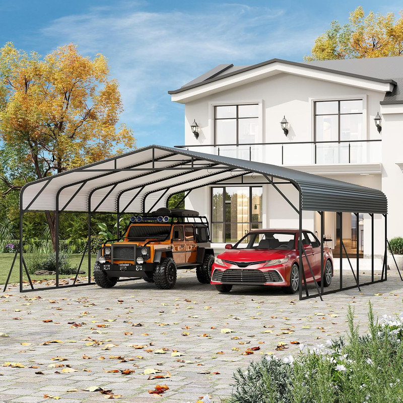 20x20FT Metal Carport, Heavy Duty Galvanized Steel Canopy Shelter for Trucks & Boats, 9.17' H x 23' W x 19.58' D
