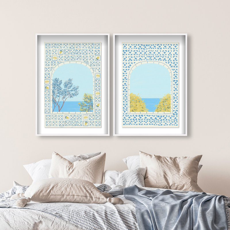Mediterranean window set Shadowbox Nautical & Beach Print by Oliver Gal, Black Frame, 10 x 15, 93"H x 63"W, White Shadowbox