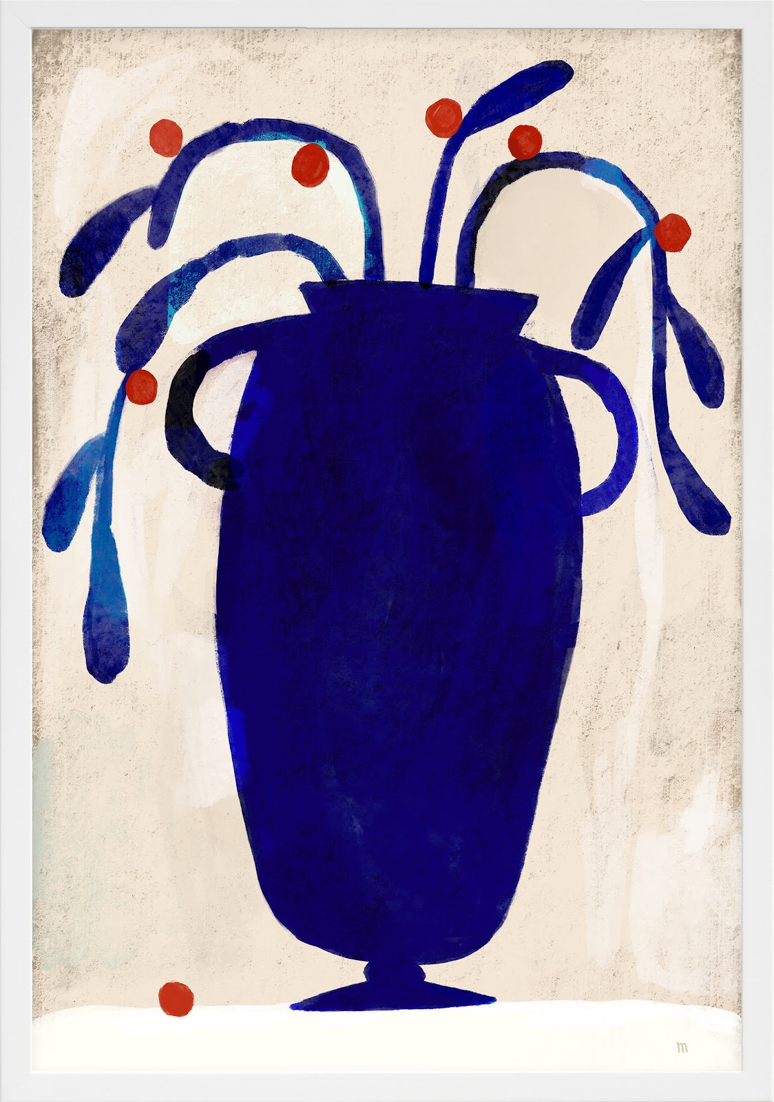 Juliane "Red Berries" Painting, 38" H x 26.5" W x 1.25" D, White
