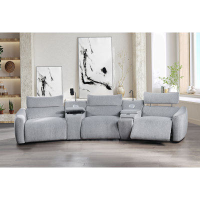 Fullar Modular Power Motion Sectional Sofa With Console, Offering Wireless Chargers, Cupholders, Speakers, Phone Holder And Reading Light For Enhanced Comfort