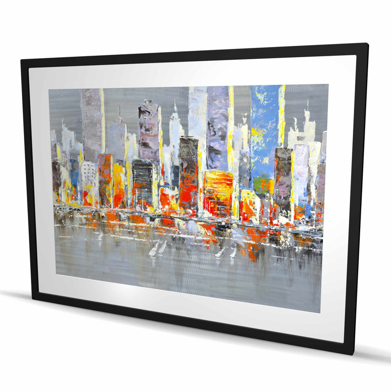 «Color Splash Cityscape», impression encadrée contemporaine bleue