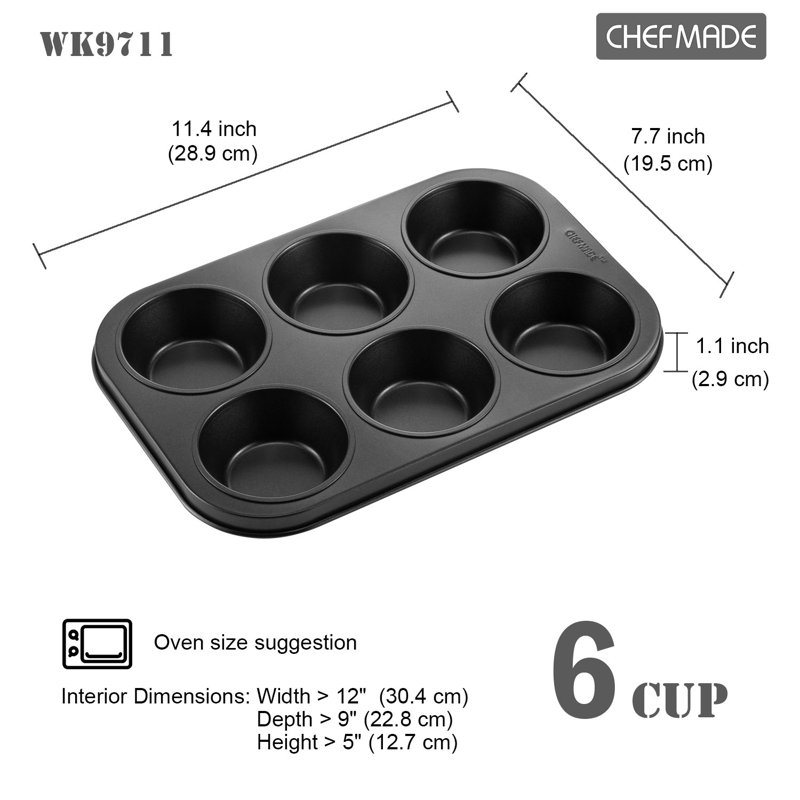 CHEFMADE 2 Pieces Muffin Cake Pan, Nonstick 6 Cavity Cupcake Pan Set  for Baking