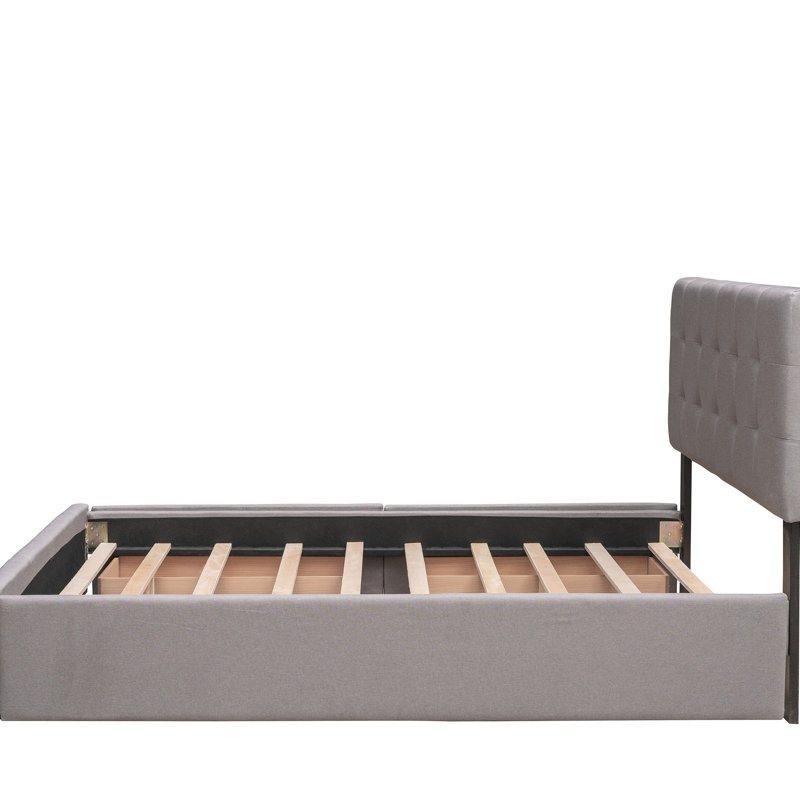 Upholstered Platform Bed With 2 Drawers And Twin Xl Trundle In Delicate Gray Storage- &, Full, Light Gray