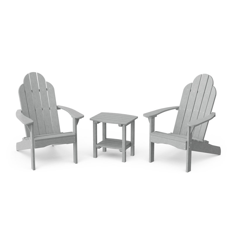 Classic 3-Piece Adirondack Set with Side Table, Light Gray