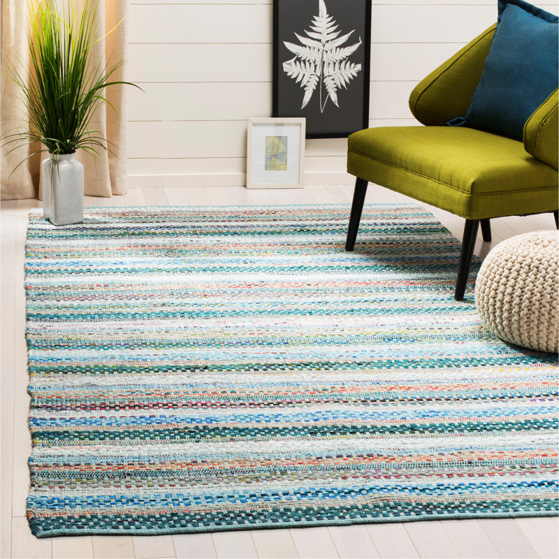 Vesey Hand Woven Cotton Striped Rug, Rectangle 5' x 8'