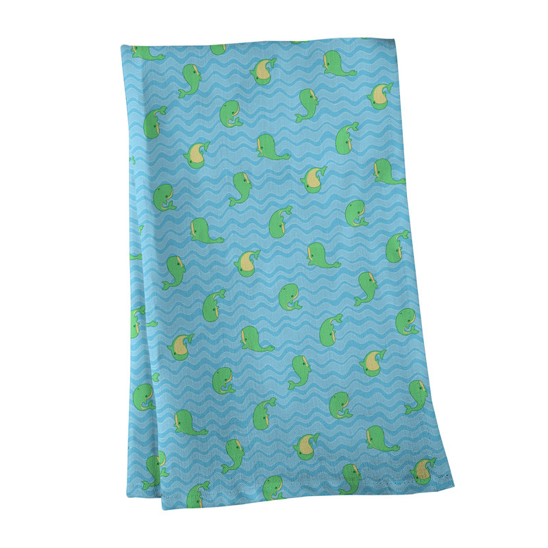 Serviette de thé à motif baleines, Sergé de coton, Bleu / Vert