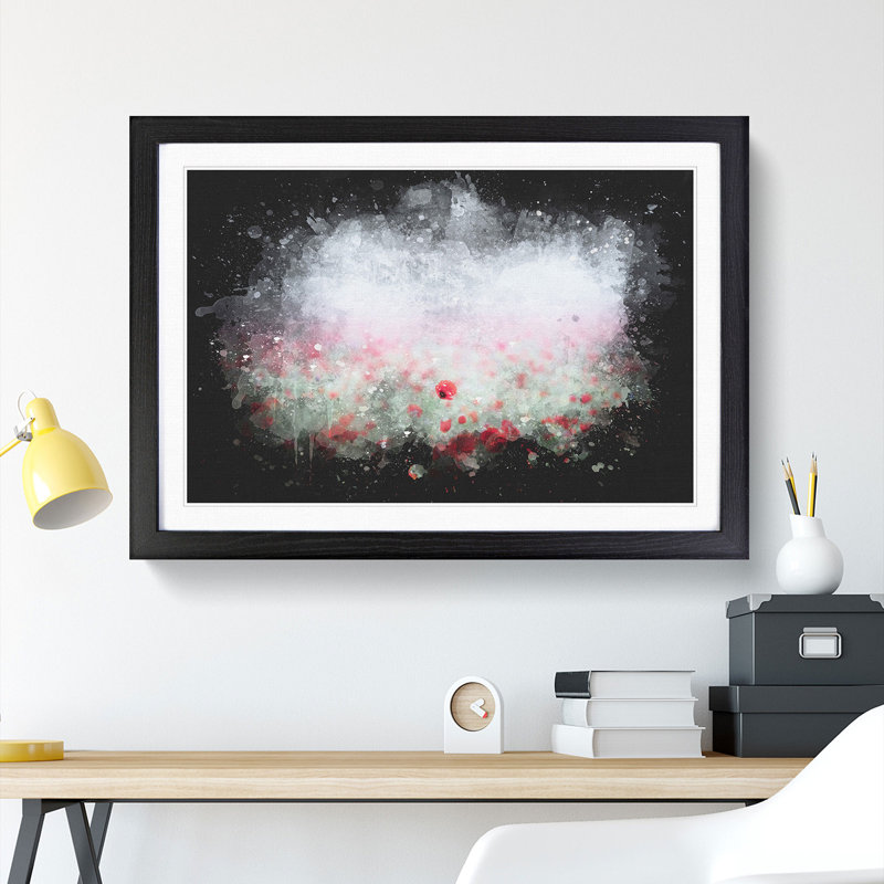 Red Poppy Field In Italy - Picture Frame Graphic Art, 62cm H x 87cm W x 2cm D, Black Framed