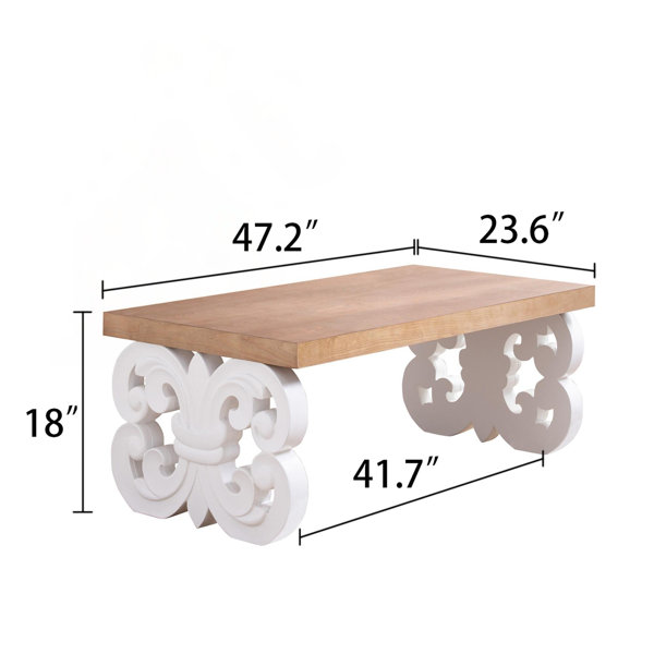 World Menagerie Scroll Base Coffee Table – 47 Inch Rectangular Wood ...