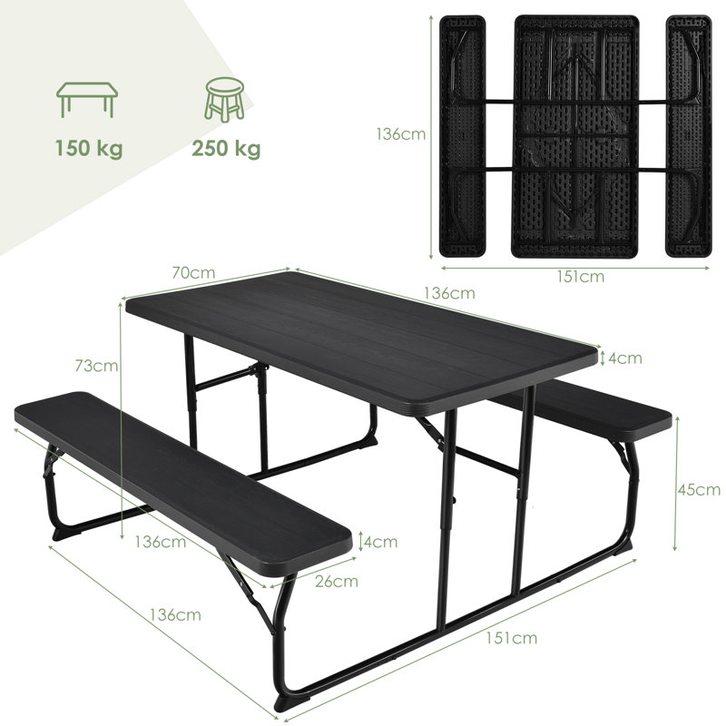 Edisha Patio Dining Set with Rectangular Table, Black