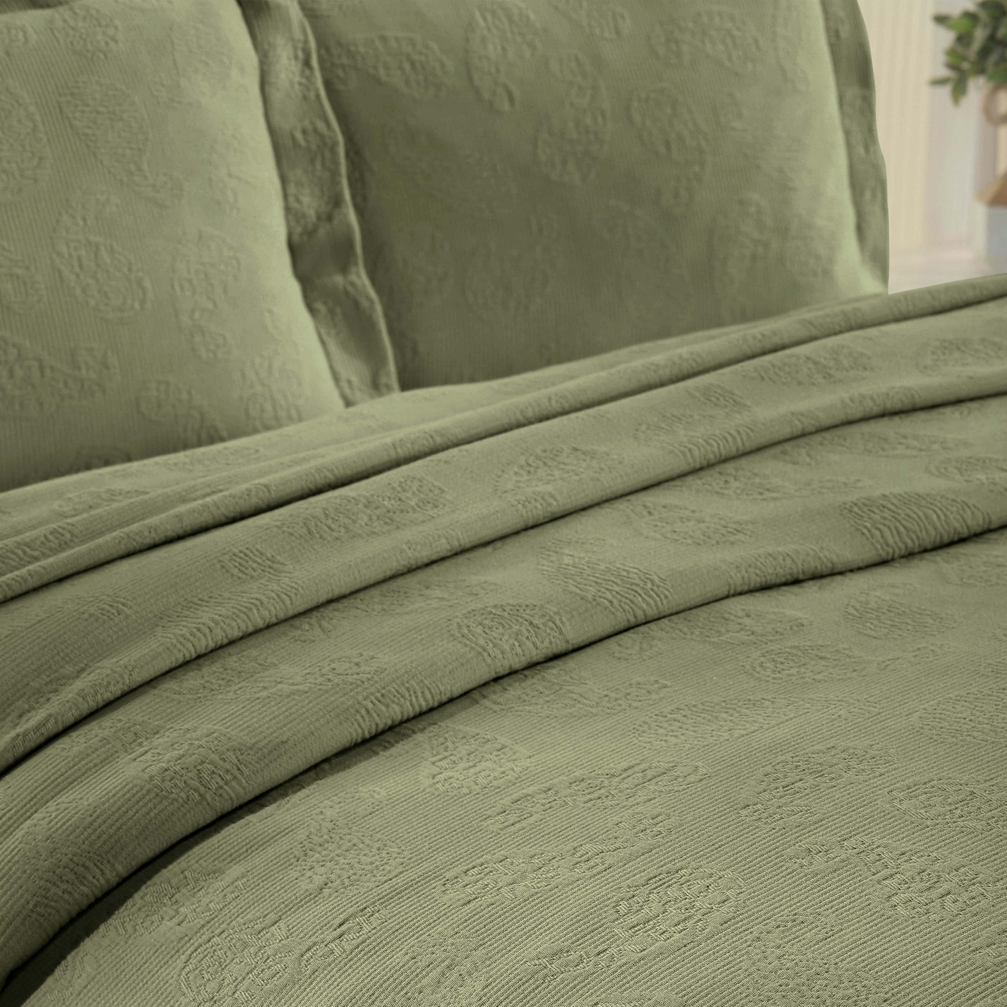 Aldin 100% Cotton All Season Bedspread Set, Sage, Queen Coverlet + 2 Standard Shams