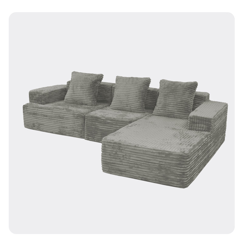 Canapé modulaire convertible convertible en microfibre, H 25 po x l 102 po x P 35 po, Gris antique