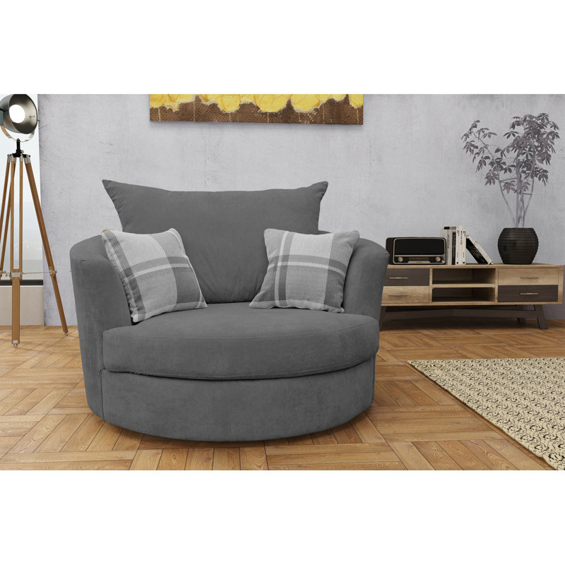 Alcrossagh Upholstered Swivel Barrel Chair, Dark Grey