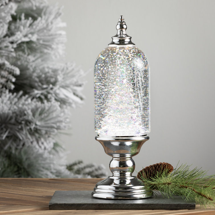 13"H Lighted Tree Shimmer Globe, Christmas Decor; Silver