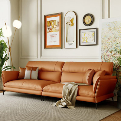 Orange Genuine Leather Modular Sofa cushion couch