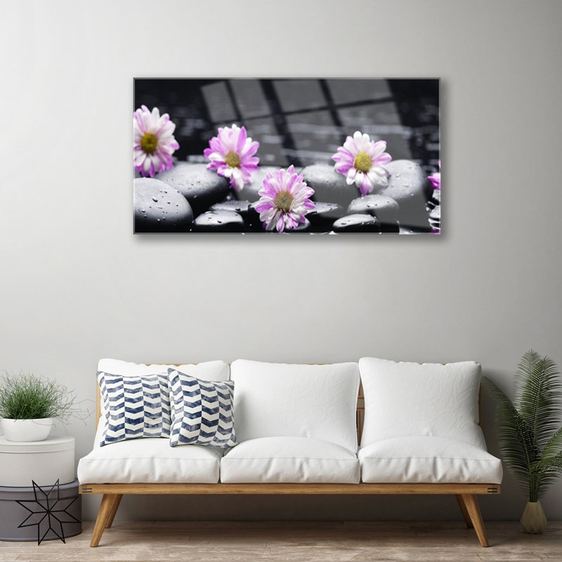 Floral Flower Stones 1 Piece Wall Art on Glass