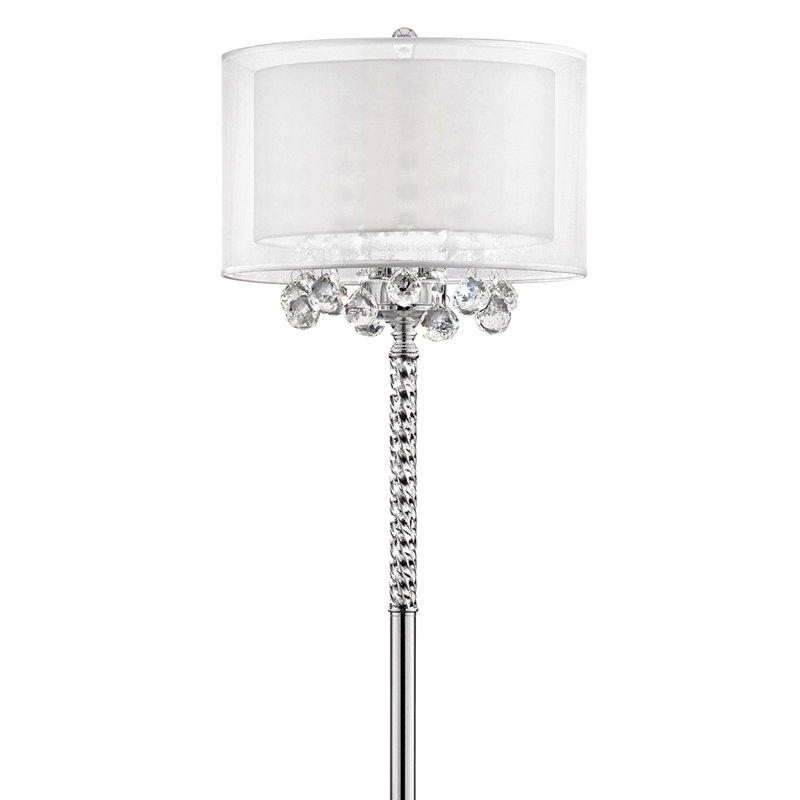 Lampe sur pied 62,5 po "Moiselle", accents argent et cristal, abat-jour argenté