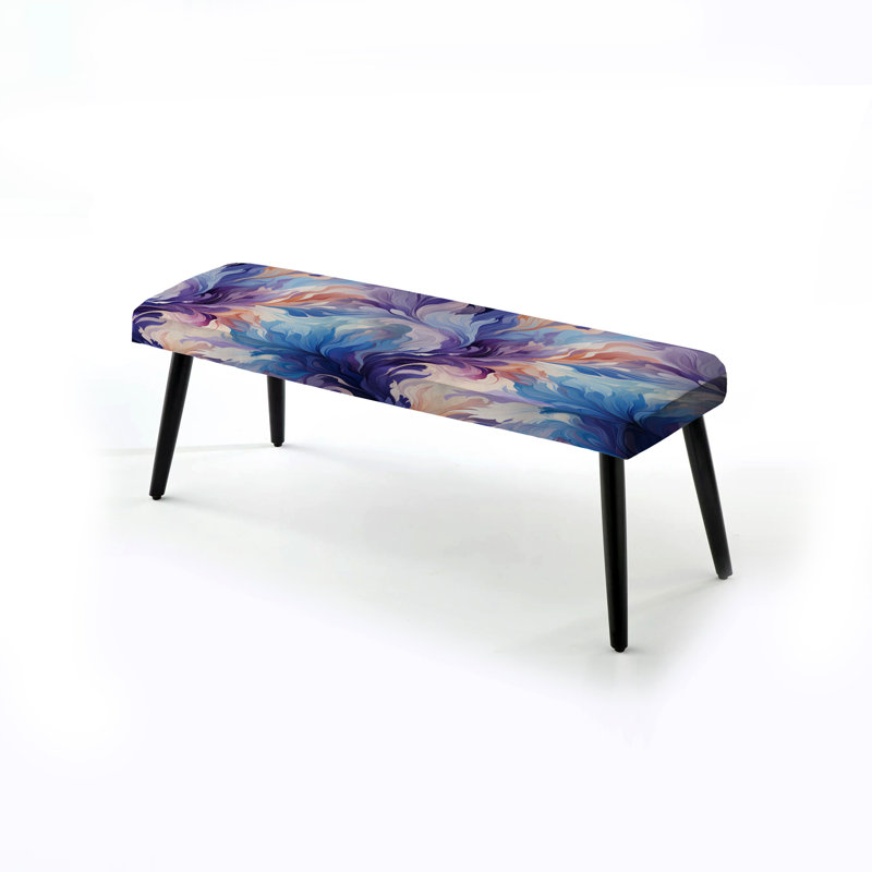Ikat mirage mauve et bleu - banc abstrait rembourré noir