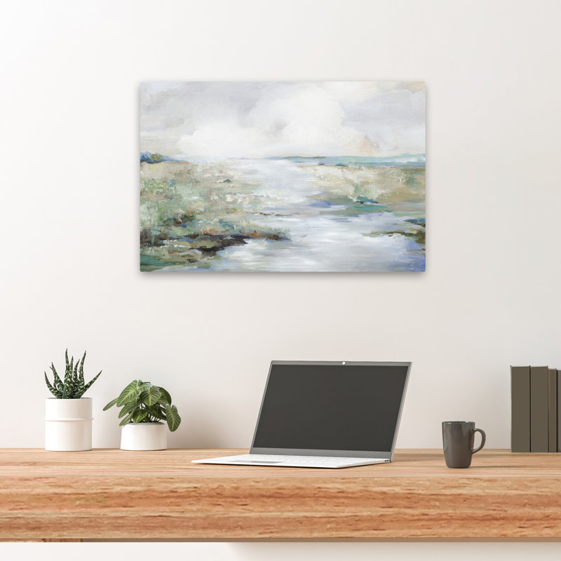 Plage verte, paysage, nature, peinture, impressionnisme, art côtier, contemporain, H 24 po x l 16 po